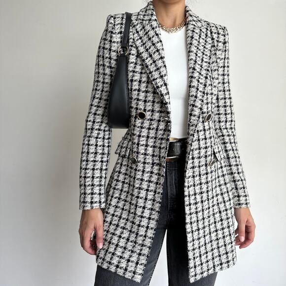 Zara Jackets & Blazers - Zara Tweed Blazer Womens XS Houndstooth Jacket Double Breasted Bloggers Fav